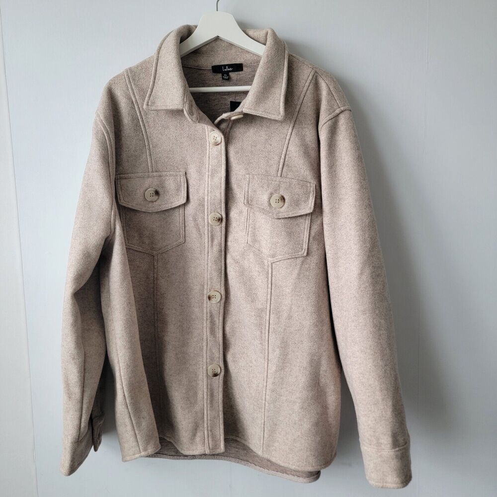 lulu's womens In With the New Beige long sleeve Shacket size XL